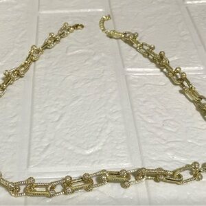 U Link Gold plated pave simulated diamond Chain Necklace